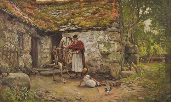 Yarn Spinning, North Wales Oil Painting by Oliver Baker