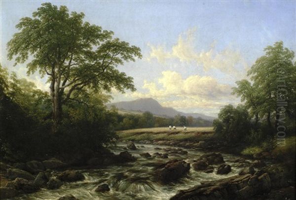 On The Usk Near Trecastle Oil Painting by Thomas Baker