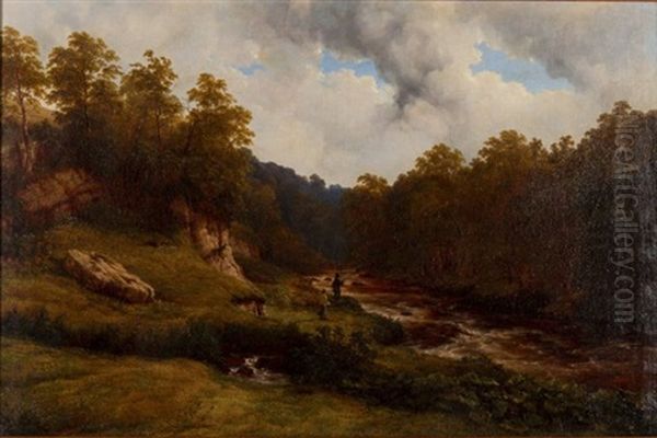 No. 1 River-scene Derbyshire Oil Painting by Thomas Baker