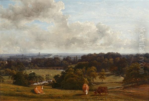 Cattle Grazing In The Grounds Of Stoneleigh Park Oil Painting by Thomas Baker