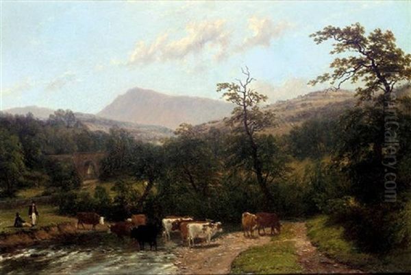 At The Ford Oil Painting by Thomas Baker