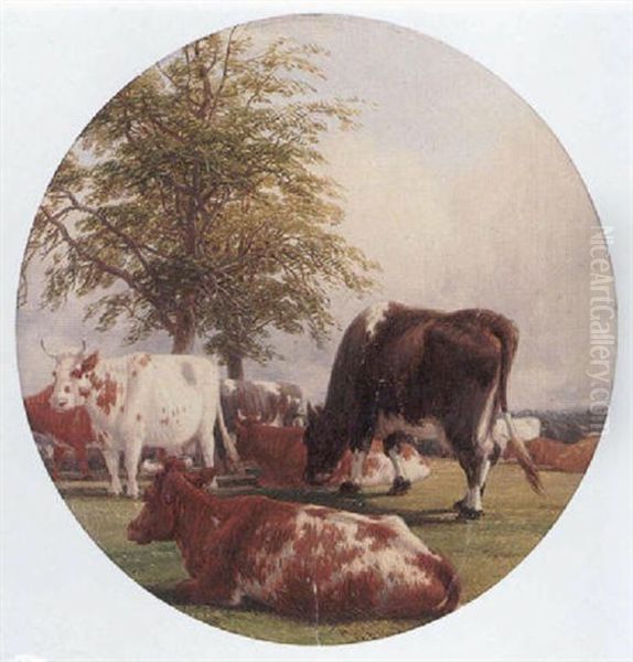 Cattle Beneath Trees Oil Painting by Thomas Baker