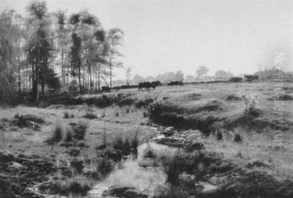 Cattle Grazing Near A Stream Through The Pasture Oil Painting by William Bliss Baker