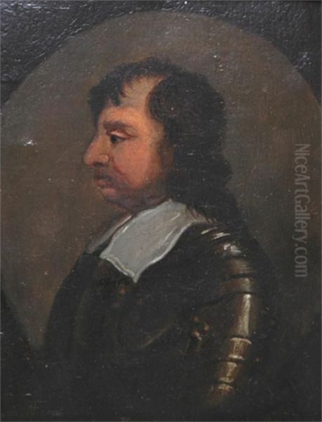 A 1/2 Length Portrait, Man In Armour Oil Painting by M. Adams