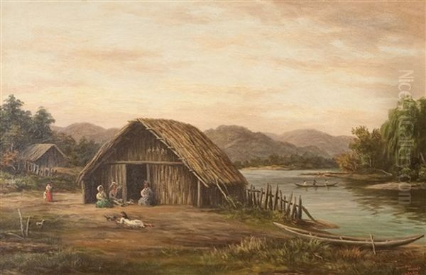 Maori Pa Waikato Oil Painting by William George Baker