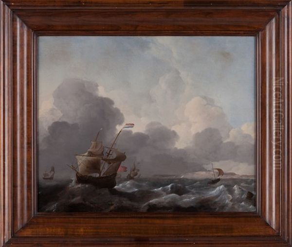 A Dutch Man-o'-war And Other Shipping In Choppy Waters Oil Painting by Ludolf Bakhuyzen the Elder