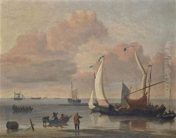 Shipping In Calm Waters Oil Painting by Ludolf Bakhuyzen the Elder