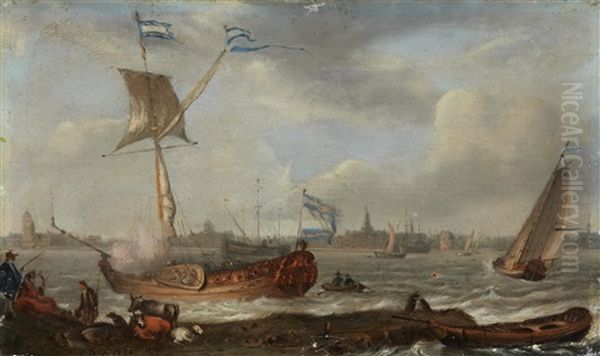 Ships In A Harbour Oil Painting by Ludolf Bakhuyzen the Younger