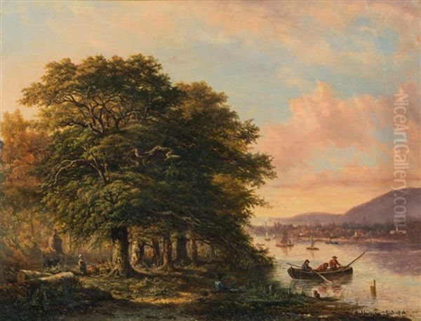 Flusslandschaft Mit Fischern Oil Painting by Alexander Hieronymus Bakhuyzen