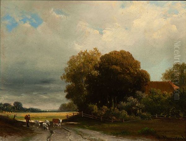 Farmstead Oil Painting by Alexander Hieronymus Bakhuyzen