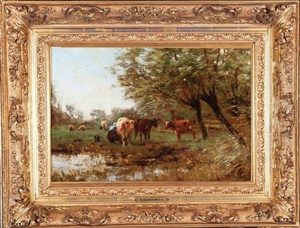 Milkmaid With Cattle Beside A Pond Oil Painting by Alexander Hieronymus Bakhuyzen