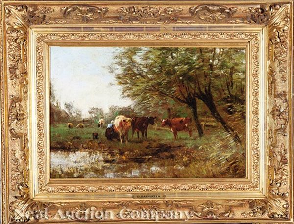 Milkmaid With Cattle Beside A Pond Oil Painting by Alexander Hieronymus Bakhuyzen