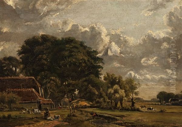 Landscape With A Farmstead Oil Painting by Alexander Hieronymus Bakhuyzen