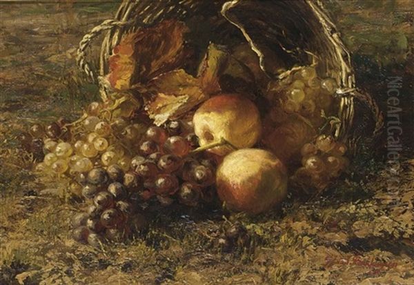 A Still Life With Grapes And Apples In A Basket Oil Painting by Alexander Hieronymus Bakhuyzen