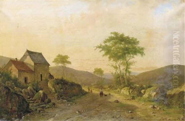 Travellers On A Sandy Track In A Hilly Landscape by Alexander Hieronymus Bakhuyzen