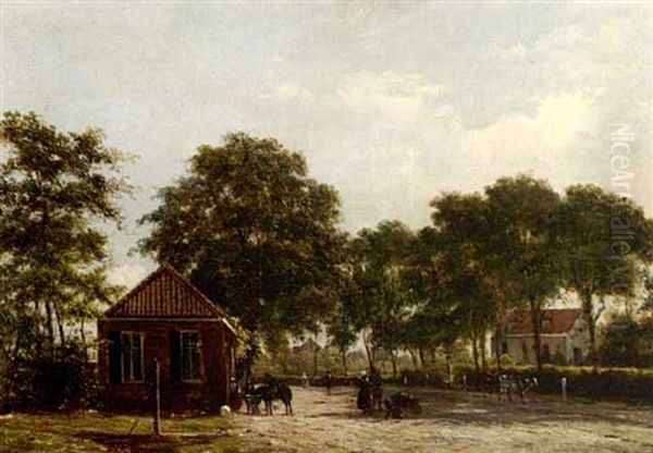 Figures Near An Inn Oil Painting by Alexander Hieronymus Bakhuyzen