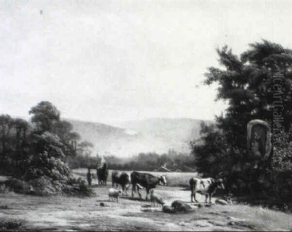 Figures And Cattle In A Landscape Oil Painting by Alexander Hieronymus Bakhuyzen