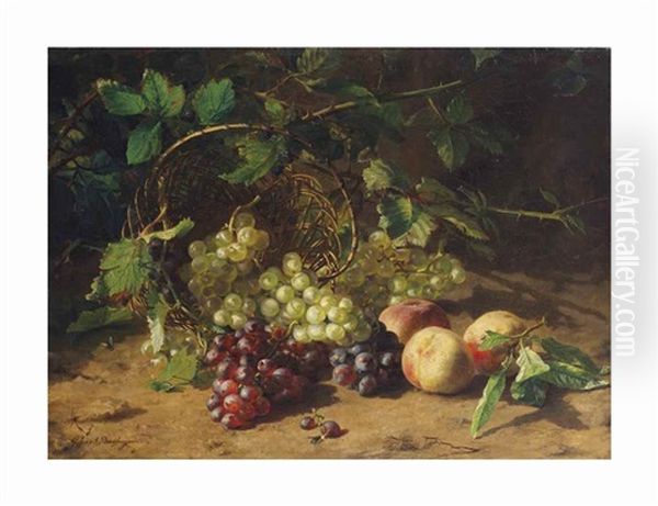 Grapes And Peaches On A Forest Floor Oil Painting by Gerardina Jacoba van de Sande Bakhuyzen