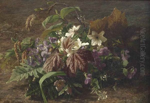 An Autumn Bouquet With Violets On A Forest Floor Oil Painting by Gerardina Jacoba van de Sande Bakhuyzen