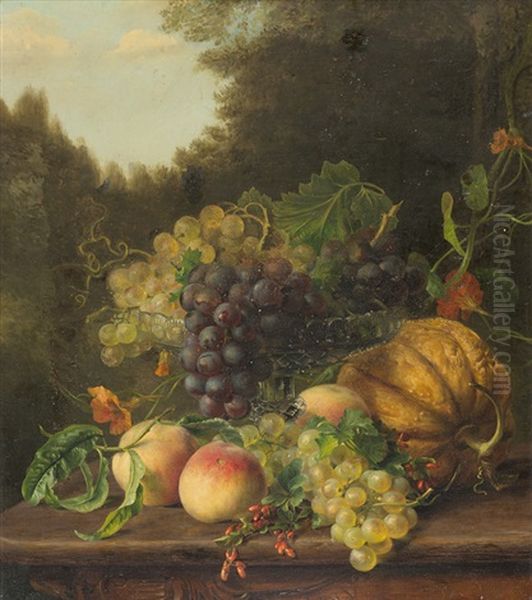 Stillleben Mit Fruchten - Im Hintergrund Eine Landschaft Oil Painting by Gerardina Jacoba van de Sande Bakhuyzen