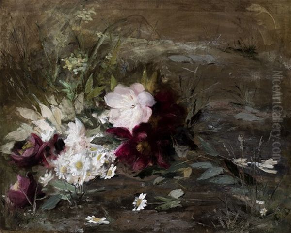 Wild Flowers: Searoses And Daisies Along A Riverbank Oil Painting by Gerardina Jacoba van de Sande Bakhuyzen