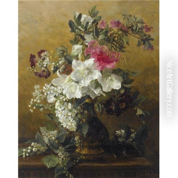 A Flower Still Life Oil Painting by Gerardina Jacoba van de Sande Bakhuyzen