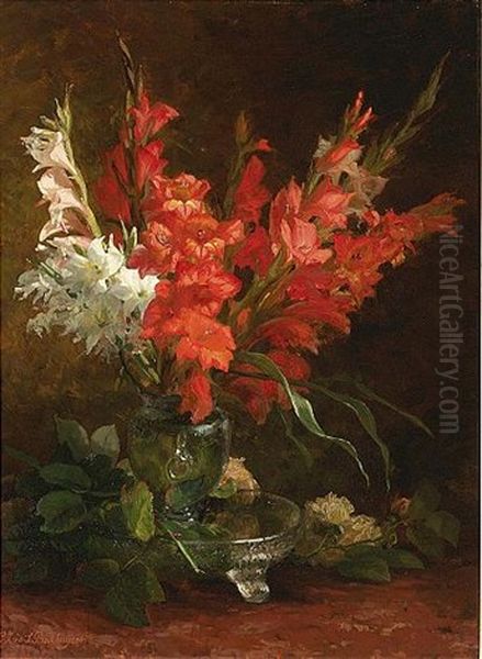 A Still Life With Gladioli Oil Painting by Gerardina Jacoba van de Sande Bakhuyzen