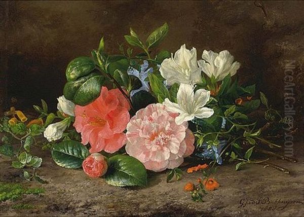 A Flower Still Life With Roses And Hellebore Oil Painting by Gerardina Jacoba van de Sande Bakhuyzen