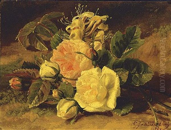 A Still Life With Roses Oil Painting by Gerardina Jacoba van de Sande Bakhuyzen