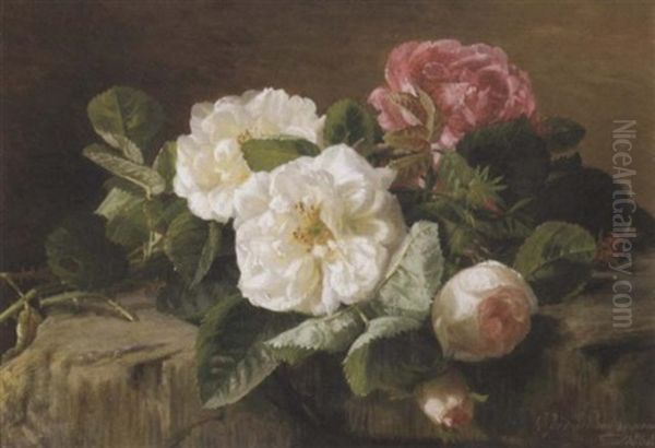 Pink And White Roses Oil Painting by Gerardina Jacoba van de Sande Bakhuyzen