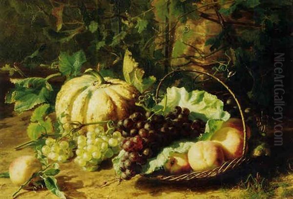 Peaches, Grapes, And A Pumpkin In A Sunny Corner Of A Vegetable Garden Oil Painting by Gerardina Jacoba van de Sande Bakhuyzen