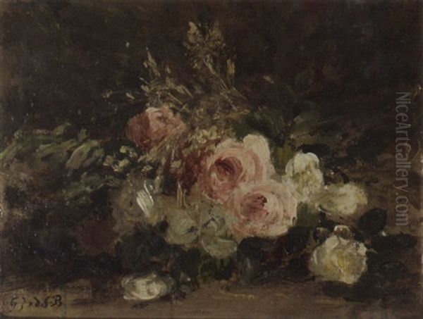 Roses On A Forest Floor Oil Painting by Gerardina Jacoba van de Sande Bakhuyzen