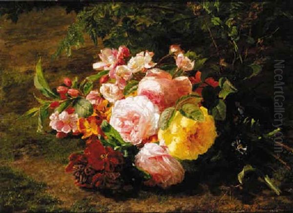 Roses, Violets And Apple Blossom On A Forest Floor Oil Painting by Gerardina Jacoba van de Sande Bakhuyzen