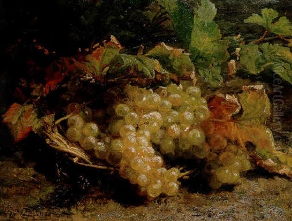 Autumn Treasures: Grapes In A Wicker Basket Oil Painting by Gerardina Jacoba van de Sande Bakhuyzen