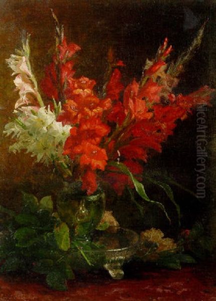 A Still Life With Gladioli And Roses Oil Painting by Gerardina Jacoba van de Sande Bakhuyzen