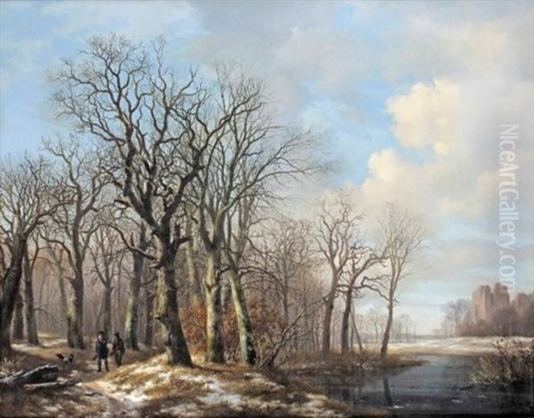 Hunters In A Landscape Oil Painting by Hendrik van de Sande Bakhuyzen