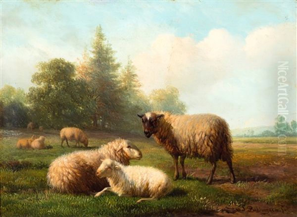 Schapen In Een Weide Oil Painting by Hendrik van de Sande Bakhuyzen