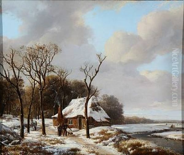 Winter Day With Two Firewood Collectors Oil Painting by Hendrik van de Sande Bakhuyzen