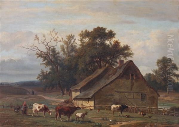 Een Herderin Met Koeien Oil Painting by Hendrik van de Sande Bakhuyzen