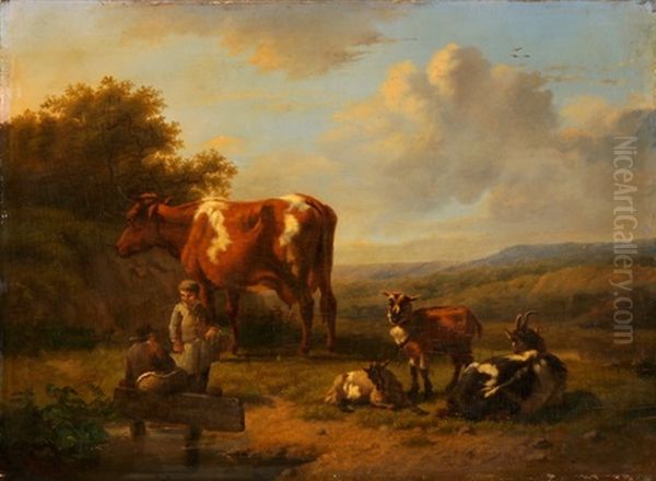 Landschaft Mit Hirten, Kuh Und Drei Ziegen Oil Painting by Hendrik van de Sande Bakhuyzen