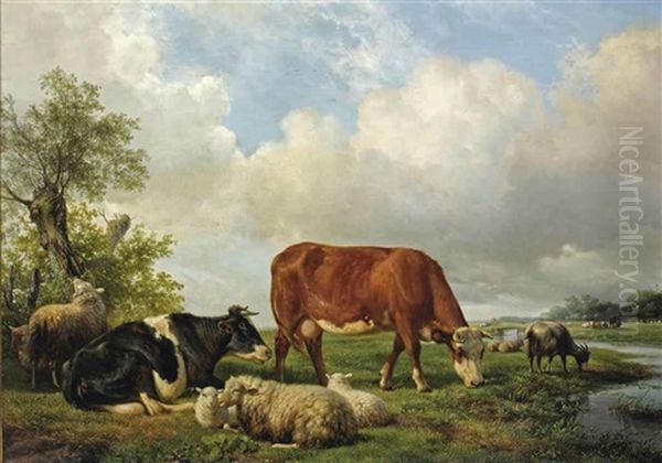 Resting Cattle In A Meadow Oil Painting by Hendrik van de Sande Bakhuyzen