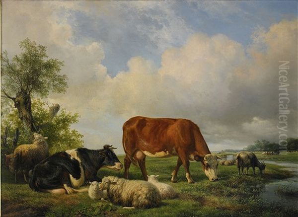 Landskap Med Betande Boskap Oil Painting by Hendrik van de Sande Bakhuyzen