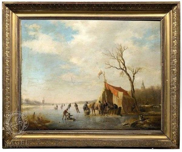 Winterliches Eisvergnugen Auf Einem Zugefrorenen Kanal Oil Painting by Hendrik van de Sande Bakhuyzen