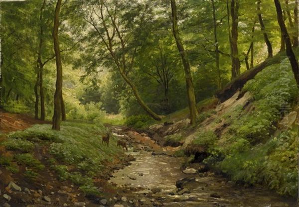 Waldlichtung Mit Bachlauf Und Zwei Rehen Oil Painting by Hendrik van de Sande Bakhuyzen