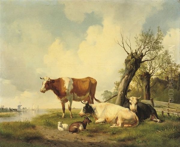 Cattle On The Waterfront Oil Painting by Hendrik van de Sande Bakhuyzen