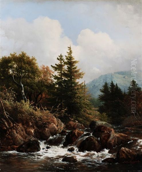 Gebirgige Landschaft Mit Einem Wasserfall Im Bachlauf Oil Painting by Hendrik van de Sande Bakhuyzen