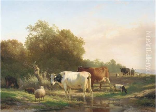 Cattle By A Pool Oil Painting by Hendrik van de Sande Bakhuyzen