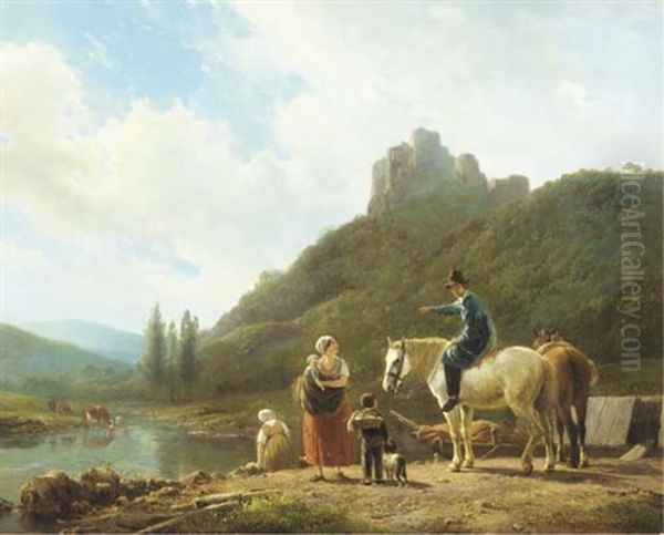 Peasants By The Waterside In A Wooded Valley Oil Painting by Hendrik van de Sande Bakhuyzen