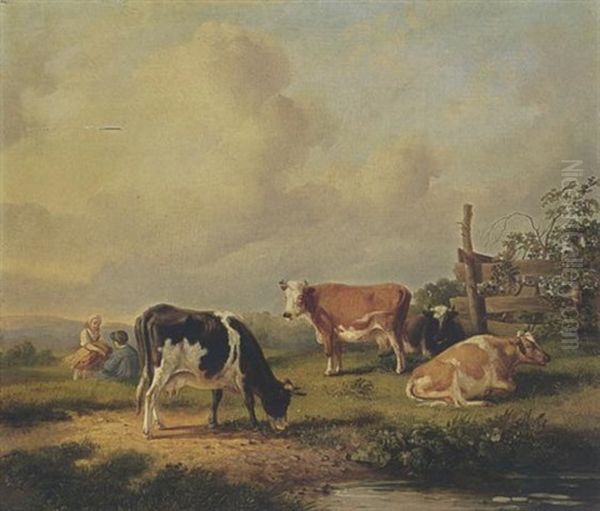 Cows In A Landscape Oil Painting by Hendrik van de Sande Bakhuyzen