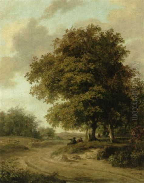 Travellers Resting Beneath A Tree Oil Painting by Hendrik van de Sande Bakhuyzen